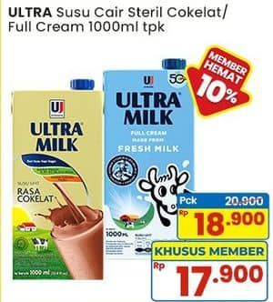 Promo Harga Ultra Milk Susu UHT Coklat, Full Cream 1000 ml - Indomaret