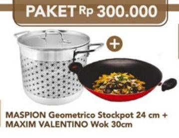 Promo Harga Maspion Geometrico Stockpot + Maxim Valentiono Wok  - Carrefour