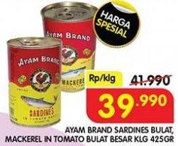 Promo Harga AYAM BRAND Sardines Bulat, Mackerel In Tomato Bulat Besar Klg 425gr  - Superindo