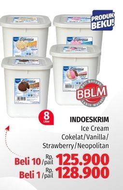 Promo Harga Indoeskrim Bulk Ice Cream Chocolate, Vanilla, Strawberry, Neapolitan 8000 ml - Lotte Grosir
