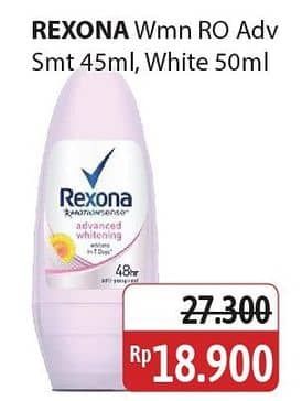 Promo Harga Rexona Deo Roll On Advanced Smooth, Advanced Whitening 45 ml - Alfamidi