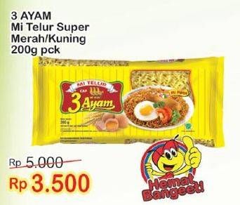 Promo Harga CAP 3 AYAM Mi Telur Merah, Kuning 200 gr - Indomaret