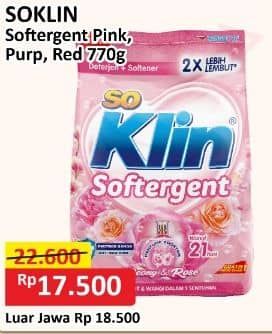 Promo Harga So Klin Softergent Cheerful Red, Purple Lavender, Rossy Pink 770 gr - Alfamart