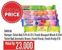 Promo Harga DAHLIA Toilet Color Ball K-31, Fresh Floral, Aromatic Green, Fresh Fruity 5 pcs - Hypermart