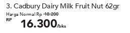 Promo Harga Cadbury Dairy Milk Fruit Nut 62 gr - Carrefour