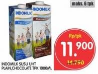 Promo Harga INDOMILK Susu UHT Plain, Chocolate 1000 ml - Superindo