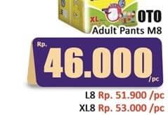 Promo Harga OTO Adult Diapers Pants XL8 8 pcs - Hari Hari