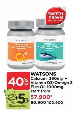 Promo Harga Watsons Calcium 360mg + Vitamin D3/Watsons Omega 3 Fish Oil 1000mg  - Watsons
