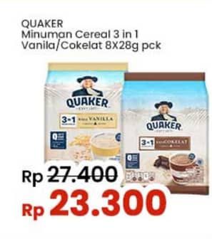 Promo Harga Quaker Oatmeal 3in1 Cokelat, 3in1 Vanilla per 8 pcs 28 gr - Indomaret