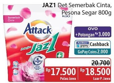 Promo Harga Attack Jaz1 Detergent Powder Semerbak Cinta, Pesona Segar 800 gr - Alfamidi
