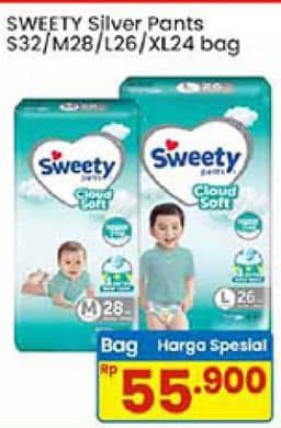 Promo Harga Sweety Silver Pants S32, M28, L26, XL24 24 pcs - Indomaret