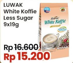 Promo Harga Luwak White Koffie Less Sugar per 9 sachet 20 gr - Indomaret