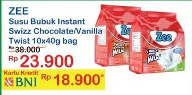 Promo Harga ZEE Susu Bubuk Swizz Chocolate, Vanilla Twist per 10 sachet 40 gr - Indomaret