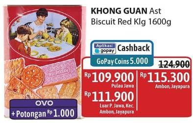 Promo Harga Khong Guan Assorted Biscuit Red 1600 gr - Alfamidi