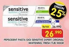 Promo Harga Pepsodent Pasta Gigi Sensitive Expert Original, Whitening, Fresh 100 gr - Superindo