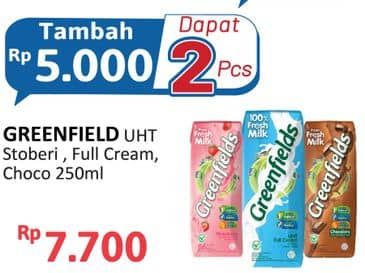 Promo Harga Greenfields UHT Strawberry, Full Cream, Chocolate 250 ml - Alfamidi
