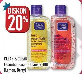 Promo Harga CLEAN & CLEAR Fruit Essential Facial Cleanser Lemon, Berry 100 ml - Hypermart