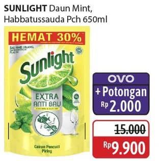 Promo Harga Sunlight Pencuci Piring Higienis Plus With Habbatussauda, Anti Bau With Daun Mint 650 ml - Alfamidi