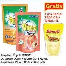 Promo Harga RINSO Liquid Detergent + Molto Japanese Peach, + Molto Royal Gold 750 ml - Indomaret