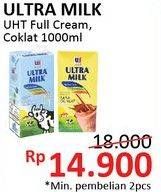 Promo Harga ULTRA MILK Susu UHT Full Cream, Coklat 1 ltr - Alfamidi
