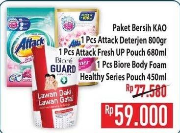 Attack Detergent Powder + Attack Fresh Up Softener + Biore Guard Body Foam