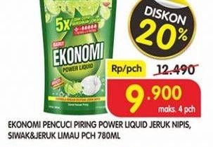 Promo Harga EKONOMI Pencuci Piring Power Liquid Jeruk Nipis, Siwak Jeruk Limau 780 ml - Superindo