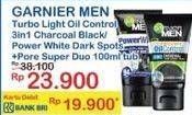 Promo Harga GARNIER MEN Turbo Light Oil Control 3in1 Charcoal Black / Power White Dark Spots + Pore Super Duo 100ml  - Indomaret