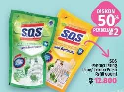 Promo Harga SOS Cairan Pencuci Piring Lemon, Lime Fresh 800 ml - LotteMart