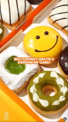 Promo Harga Beli 7 Donut Gratis 5 Dengan DD Card  - Dunkin Donuts