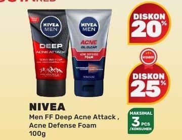 Promo Harga Nivea Men Facial Foam Deep Acne Attack, Acne Defense 100 ml - Yogya
