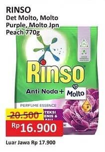 Promo Harga Rinso Anti Noda Deterjen Bubuk + Molto Classic Fresh, + Molto Purple Perfume Essence, + Molto Japanese Peach 770 gr - Alfamart