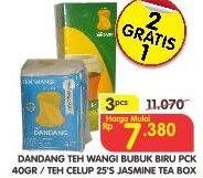 Promo Harga DANDANG Teh Wangi Bubuk Biru 400 g/Teh Celup 25's Jasmine Tea Box  - Superindo