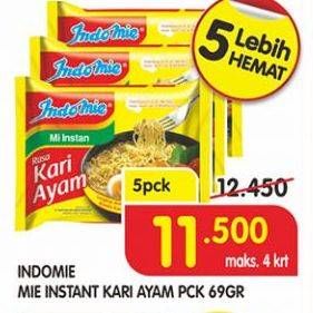 Promo Harga INDOMIE Mi Kuah Kari Ayam per 5 pcs 69 gr - Superindo