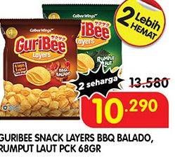 Promo Harga GURIBEE Layers BBQ Balado, Rumput Laut 68 gr - Superindo
