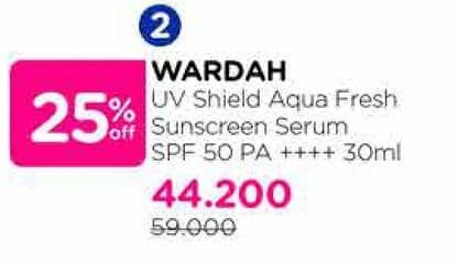 Promo Harga Wardah UV Shield Aqua Fresh Essence SPF 50 PA++++ 30 ml - Watsons