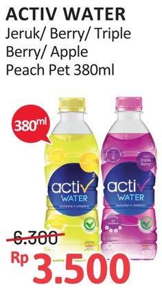 Promo Harga ACTIV WATER Minuman Isotonik + Multivitamin Jeruk, Triple Berry, Apple-Peach 380 ml - Alfamidi