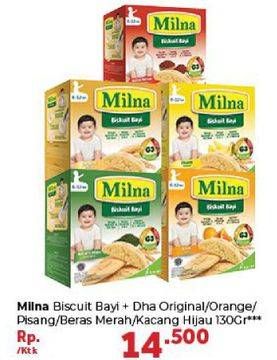 Promo Harga MILNA Biskuit Bayi Original, Jeruk, Pisang, Beras Merah, Kacang Hijau 130 gr - Carrefour