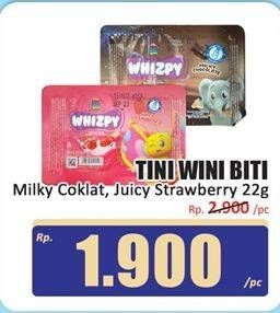 Promo Harga Tini Wini Biti Whizpy Milky Chocolate, Juicy Strawberry 22 gr - Hari Hari