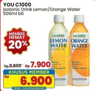 Promo Harga You C1000 Isotonic Drink Orange Water, Lemon Water 500 ml - Indomaret