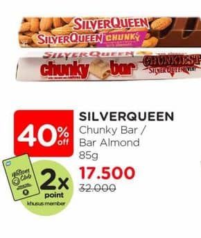 Promo Harga Silver Queen Chunky Bar Almonds 85 gr - Watsons