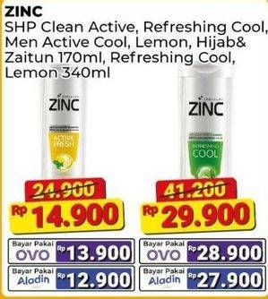 Promo Harga Zinc Shampoo Refreshing Cool, Active Fresh Lemon 340 ml - Alfamart