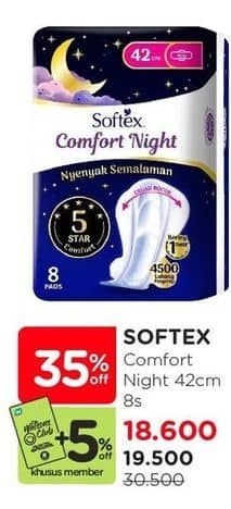 Promo Harga Softex Comfort Night Wing 42cm 8 pcs - Watsons