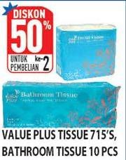 Promo Harga VALUE PLUS  Tissue 715 Pcs/Bathroom Tissue 10 Pcs  - Hypermart