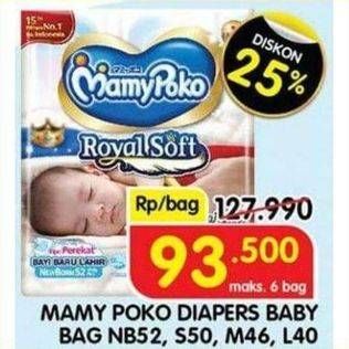 Promo Harga Mamy Poko Perekat Royal Soft L40, M46, S50, NB52 40 pcs - Indomaret