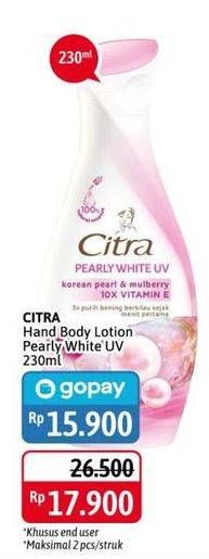 Promo Harga CITRA Hand & Body Lotion Pearly White UV Korean Pearl Mulberry 230 ml - Alfamidi
