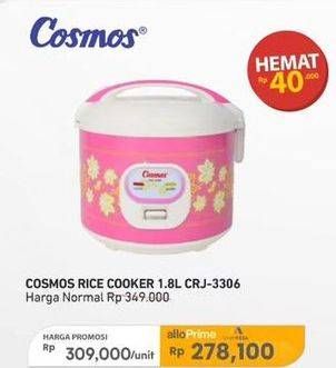 Promo Harga Cosmos CRJ 3306 Rice Cooker 1800 ml - Carrefour