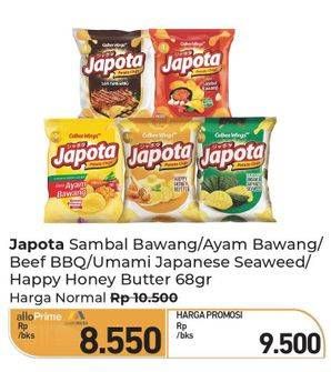 Promo Harga Japota Potato Chips Ayam Bawang, Beef BBQ, Happy Honey Butter, Sambal Bawang, Umami Japanese Seaweed 68 gr - Carrefour