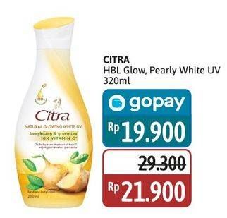 Promo Harga Citra Hand & Body Lotion Natural Glowing White UV Bengkoang Green Tea, Pearly White UV Korean Pearl Mulberry 230 ml - Alfamidi