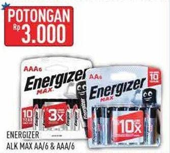 Promo Harga Energizer Battery Alkaline Max AA/AAA 6 pcs - Hypermart