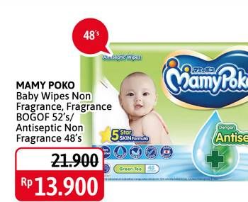 Promo Harga MAMY POKO Baby Wipes Antiseptik - Fragrance, Antiseptik - Non Fragrance 48 pcs - Alfamidi